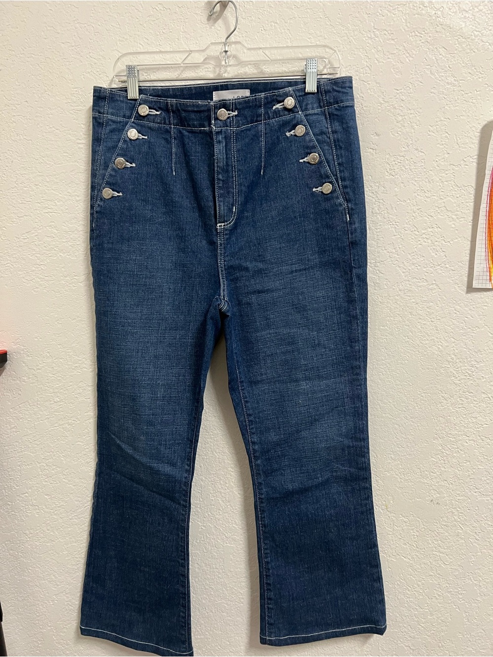Dark Blue Women’s High-Rise Sailor Button Kick Crop Jeans